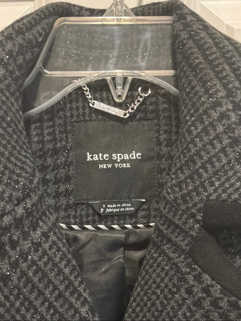 kate spade Black Textured Double-Breasted Peacoat